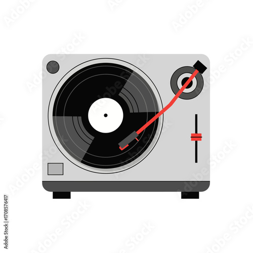 DJ Turntable Vector, Minimal Music Party Illustration, Flat Audio Mixer Icon, Simple Nightlife Clipart Isolated on White