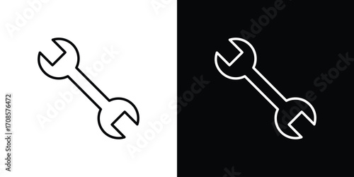 Wrench icon in line design. Editable stroke icons.