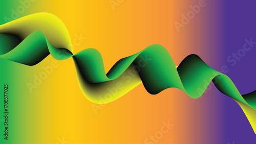 Dynamic Green and Yellow Ribbon Flowing Across a Vibrant Gradient Background Creates a Modern Visual Spectacle