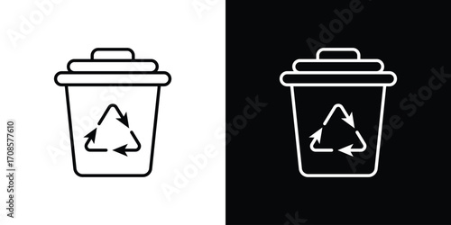 Trash compactor icon in line design. Editable stroke icons.