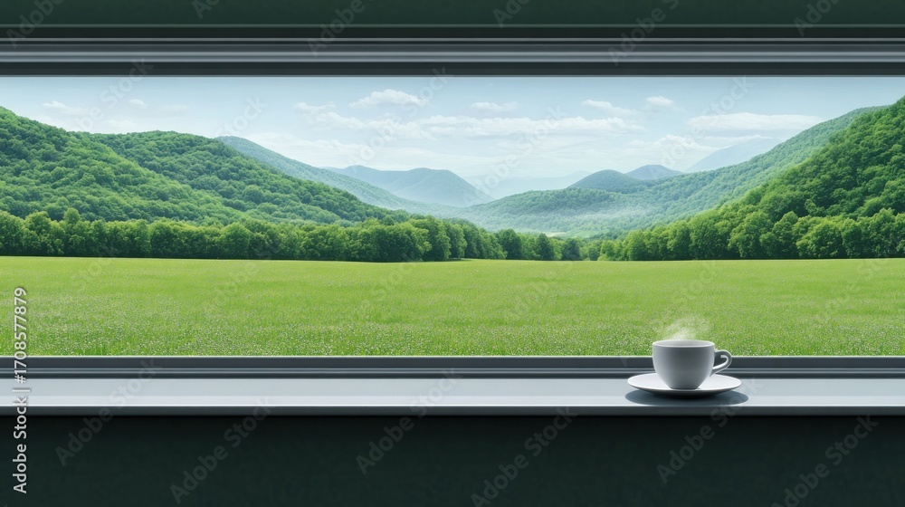 Obraz premium Window view mountain landscape field