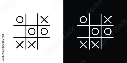 Tic tac toe icon in line design. Editable stroke icons.