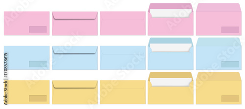 pastel pink yellow and blue small ENVELOPE white WITH WINDOW