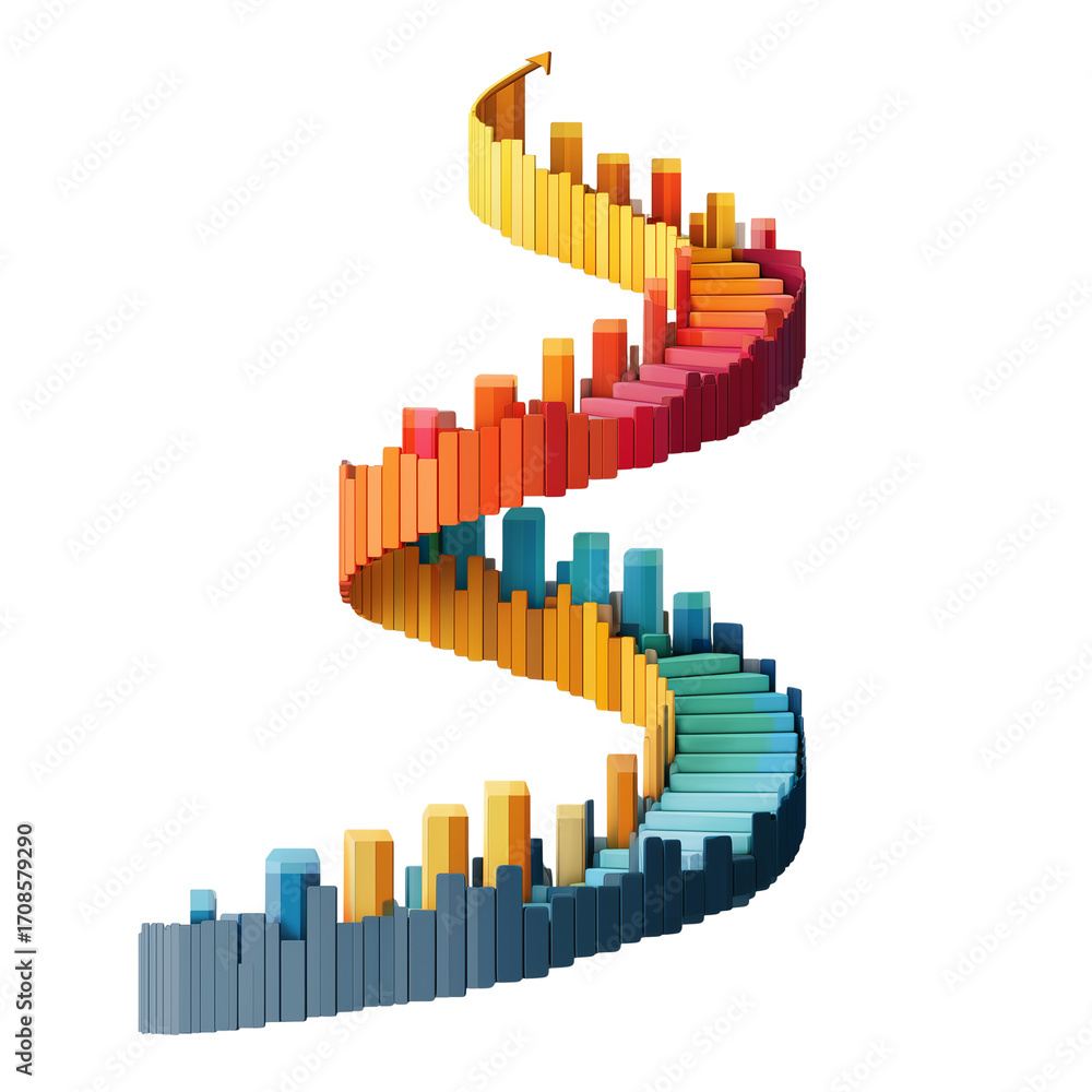 Fototapeta premium Dynamic spiral bar chart data visualization progress growth abstract concept flow