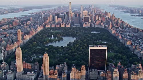 Aerial view of New York City, Central Park, and surrounding skyscrapers
