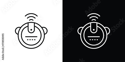 Robot vacuum cleaner icon in line design. Editable stroke icons.