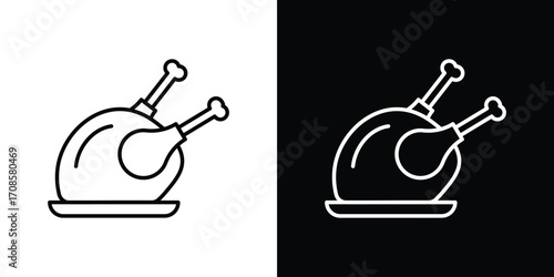 Roasted turkey icon in line design. Editable stroke icons.