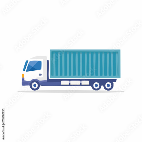 Illustration of a modern transport truck carrying a cargo container against a white background