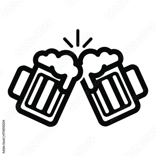 Vector art of two beer mugs clinking together isolated on white background