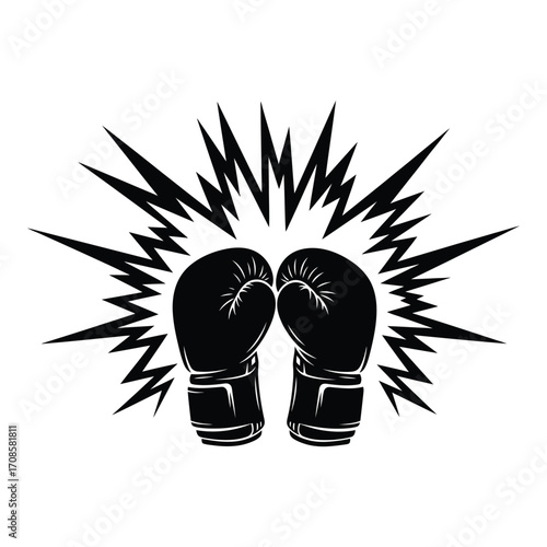 Vector art of a pair of boxing gloves are poised for a knockout, isolated on white background