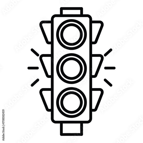 Vector art of traffic light signal with all three lights illuminated isolated on white background
