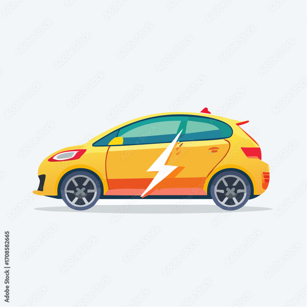 Obraz premium Illustration of a yellow electric vehicle with a lightning bolt symbol for sustainable transport