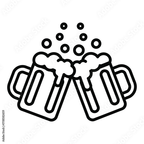 Vector art of two beer mugs clinking together with foam and bubbles isolated on white background