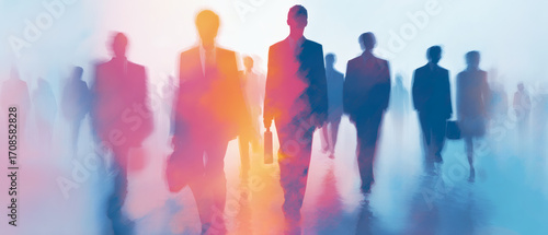 Menschen im Anzug in einem Großraumbüro – stilisierte Business-Szene