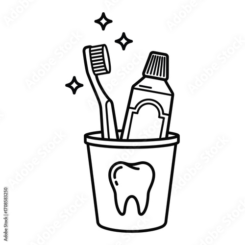 Vector art of toothbrush and toothpaste in cup isolated on white background