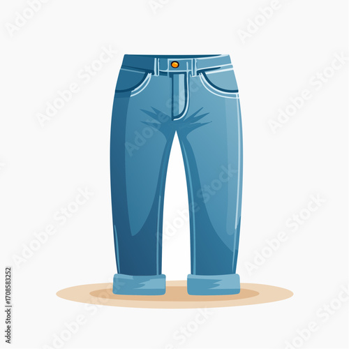 Illustration of Blue Denim Jeans with Detailed Design and Light-Colored Background