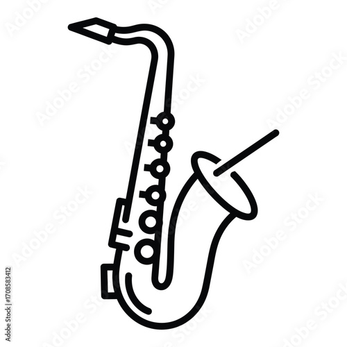 Vector art of a black outline of a saxophone isolated on white background