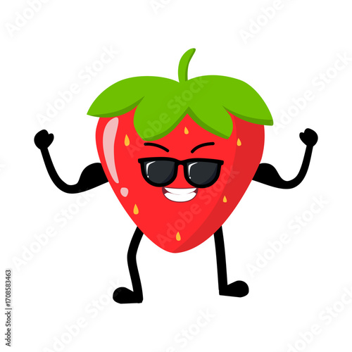 Cute Hand Drawn Strong Strawberry with Muscular Arm