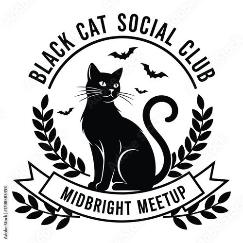 Vector art of black cat social club logo isolated on white background