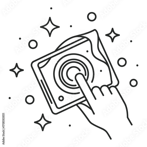 Vector art of finger touching a digital tablet screen isolated on white background