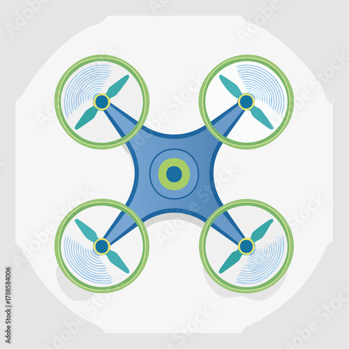 Illustrative depiction of a modern quadcopter with four propellers in vibrant shades, ideal for projects