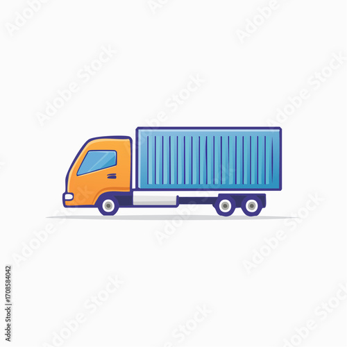 Illustrative depiction of a streamlined orange delivery truck with a blue cargo container