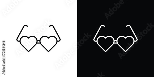 Heart eyeglasses icon in line design. Editable stroke icons.