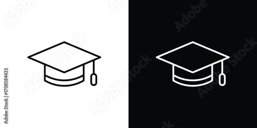 Graduation hat icon in line design. Editable stroke icons.
