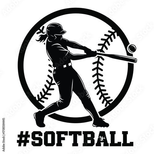 Illustration of a softball player hitting a ball isolated on white background