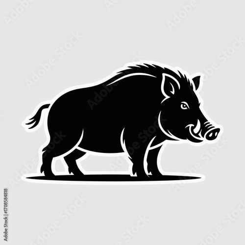 Silhouette of a wild boar standing on a white background