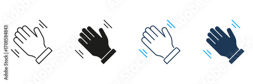 Waving Hand Gesture Line And Solid Icon Set. Greeting, Farewell, And Communication Symbol Collection. Social Interaction And Connection. Isolated Vector Illustration