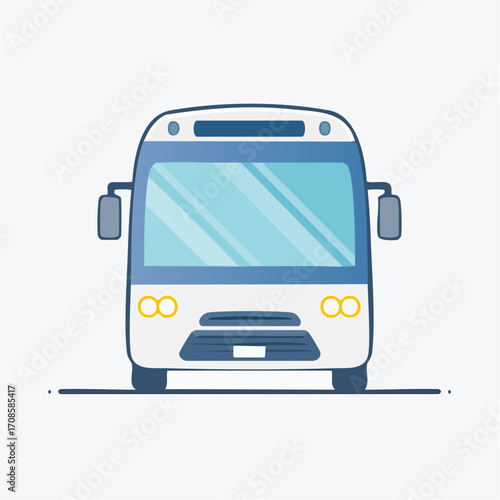 Modern Flat Vector Illustration of a Public Transportation Bus Facing Forward on White Background
