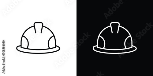 Construction safety helmet icon in line design. Editable stroke icons.