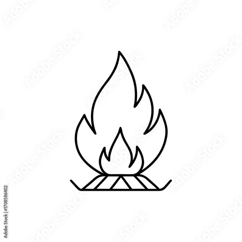 Outline drawing of fire icon on transparent background