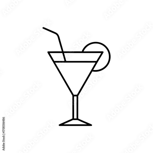 Outline of a cocktail glass art on transparent background
