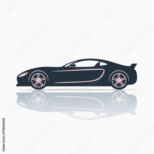 Sleek Silhouette of a High-Performance Coupe with Reflective Illusion and Minimalist Design