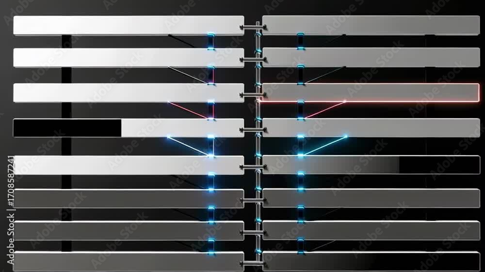 Abstract data visualization with glowing lines and bars for technology presentation 3d render