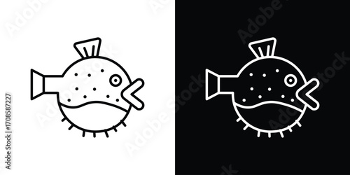 Blowfish icon in line design. Editable stroke icons.