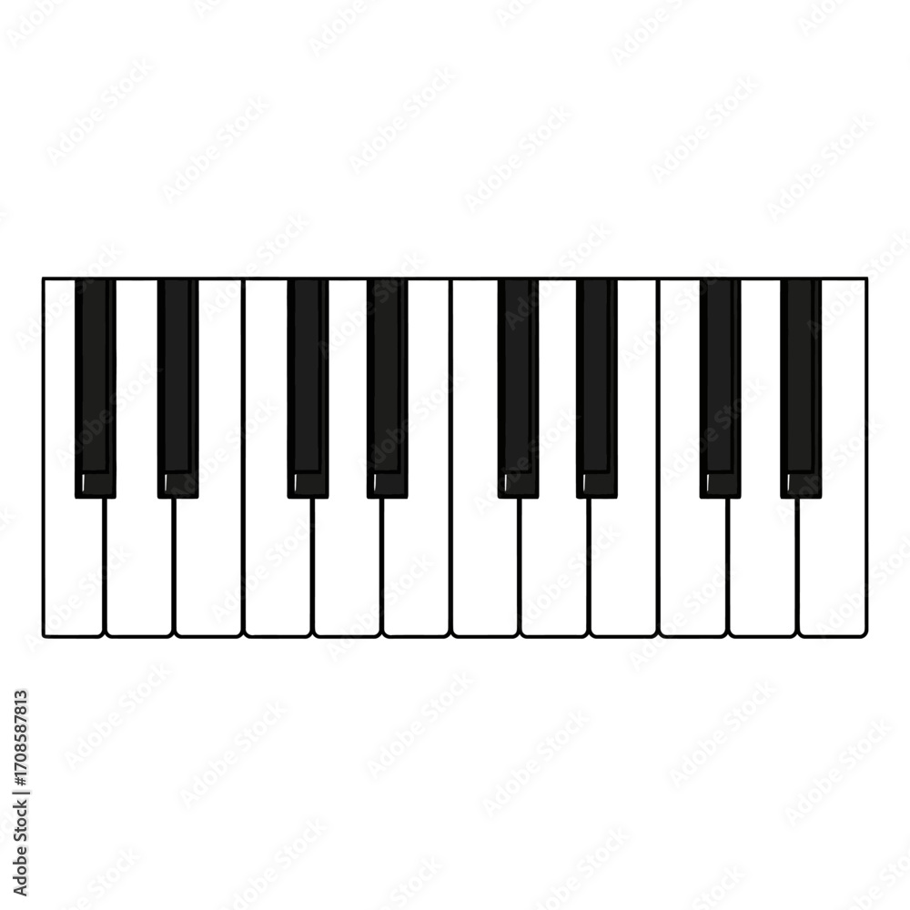 Fototapeta premium Piano Keyboard Vector, Minimal Music Instrument Illustration, Flat Keys Icon, Simple Clipart Isolated on White