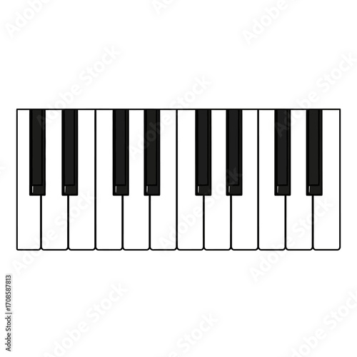 Piano Keyboard Vector, Minimal Music Instrument Illustration, Flat Keys Icon, Simple Clipart Isolated on White