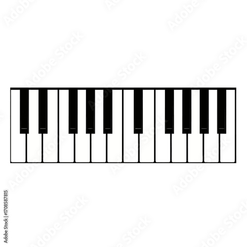 Piano Keyboard Vector, Minimal Music Instrument Illustration, Flat Keys Icon, Simple Clipart Isolated on White