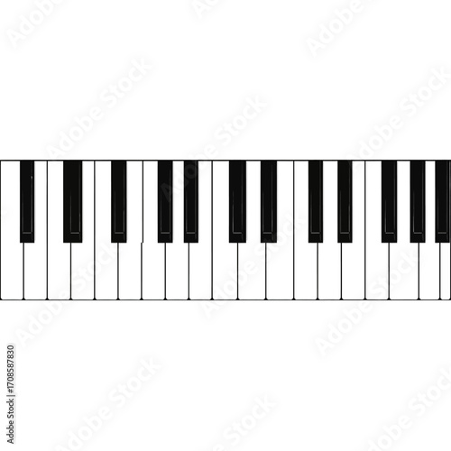 Piano Keyboard Vector, Minimal Music Instrument Illustration, Flat Keys Icon, Simple Clipart Isolated on White