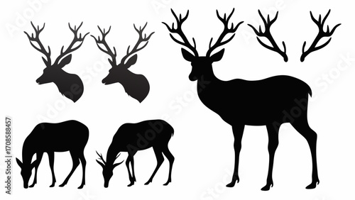 Striking deer silhouettes offering a touch of wild beauty perfect for logos, branding, or nature inspired designs