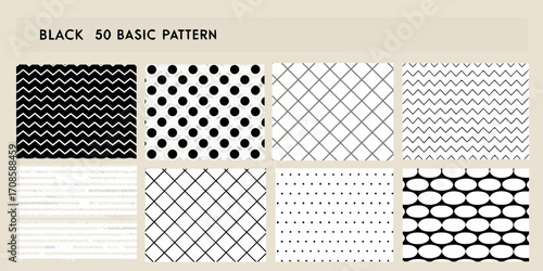 Collection of eight black and white geometric patterns