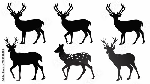 Elegant reindeer silhouette set, perfect for winter holidays and festive designs, timeless deer icon