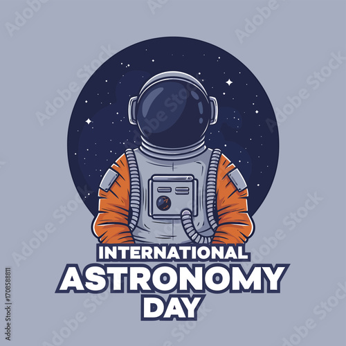 Vector art of international astronomy day celebrated with a stylized astronaut in a helmet against a starry circle, symbolizing space exploration and cosmic wonder