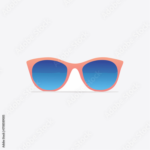Stylized Illustration of Coral Sunglasses with Blue Lenses on a Minimalist White Backdrop
