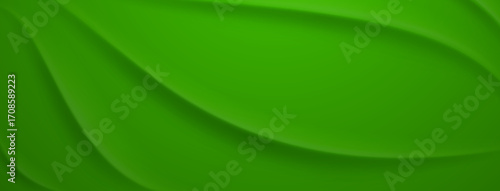 Smooth, flowing curves in various shades of green create a dynamic, layered effect.