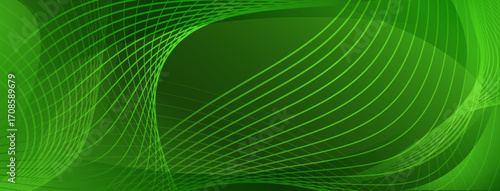 A dynamic green abstract background with swirling lines and curves, creating a sense of movement and energy around a dark central void.