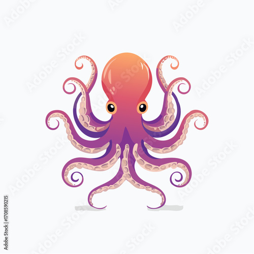 Vibrant Cartoon Octopus Illustration with Graceful Tentacles and Animated Expression